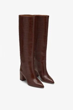 Paris Texas Chocolate Brown Croc-effect Leather Heel 70 Boots -Paris Texas Brand Shop PX1019XCOCO2832CIOCCOLATO 02