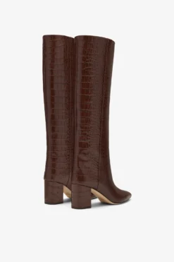 Paris Texas Chocolate Brown Croc-effect Leather Heel 70 Boots -Paris Texas Brand Shop PX1019XCOCO2832CIOCCOLATO 03 scaled