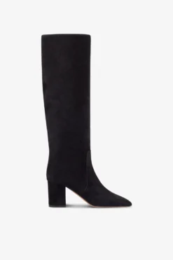 Paris Texas Knee-high Boots In Soft Off-black Suede Leather
