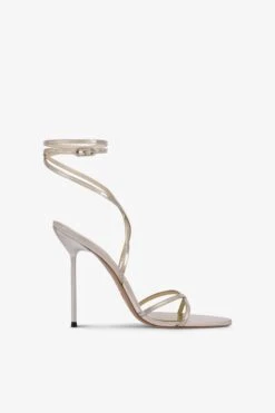 Paris Texas Lace-up Sandals In Platinum Mirror-effect Leather