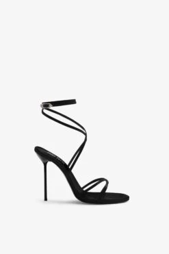 Paris Texas Lace-up Satin Sandal In Black
