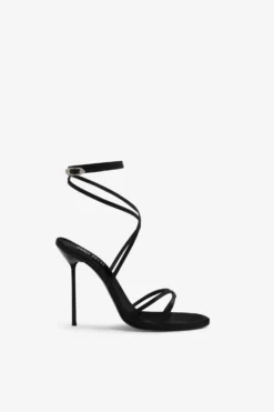 Paris Texas Lace-up Satin Sandal In Black
