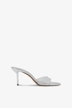 Paris Texas Almond-toe Mules In Supple Silver PVC-mirror Leather