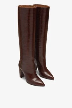 Paris Texas Chocolate Brown Croc-effect Leather Boots -Paris Texas Brand Shop PX120XCOCO2832 02