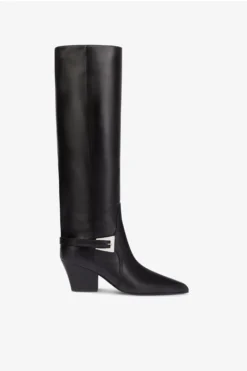 Paris Texas Long, Pointed Knee-high Boots In Smooth Black Leather