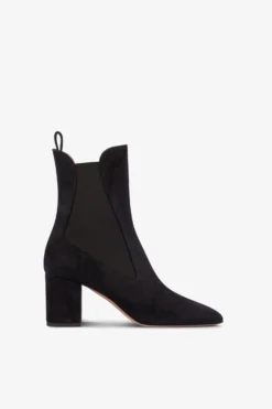 Paris Texas Pointed Ankle Boots In Soft Off-black Suede Leather