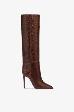 Paris Texas Chocolate Brown Croc-effect Leather Stiletto Boots