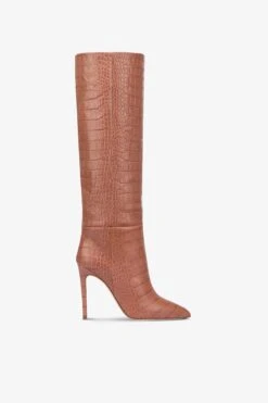 Paris Texas Pointed Knee-high Boots In Texas Pink Soft Croco-embossed Leather