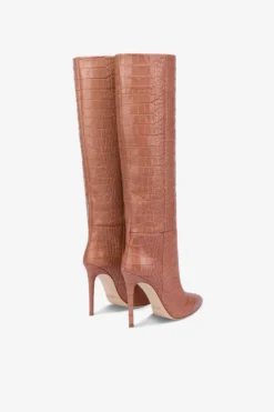 Paris Texas Pointed Knee-high Boots In Texas Pink Soft Croco-embossed Leather -Paris Texas Brand Shop PX133XCOCO3773TEXASROSE 03 scaled
