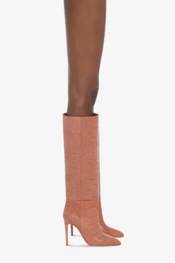Paris Texas Pointed Knee-high Boots In Texas Pink Soft Croco-embossed Leather -Paris Texas Brand Shop PX133XCOCO3773TEXASROSE 10 scaled
