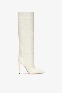 Paris Texas White Croc-effect Leather Stiletto Boots