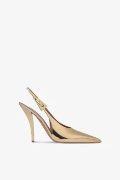 Slingbacks In Gold Mirror-effect Leather