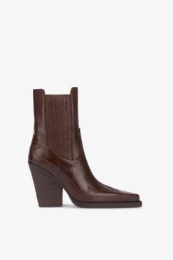 Paris Texas Pointed Ankle Boots In Chocolate And Mocha Lizard-printed Leather