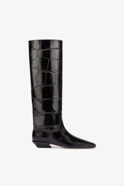 Paris Texas Knee-high Boots In Black Maxi Croco-embossed Leather