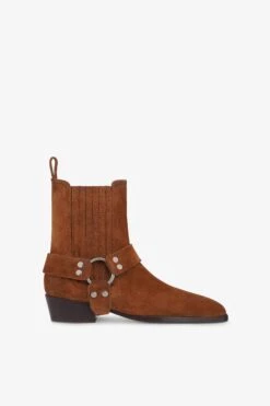 Ankle Boots In Cognac Calf Suede Leather