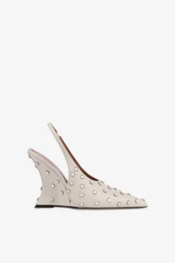 Paris Texas Slingbacks In Milk White Leather And Crystals
