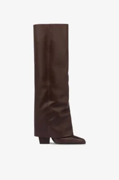 Paris Texas Fold-over Boots In Mocha Leather