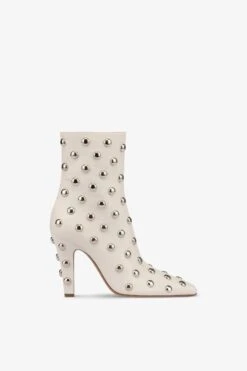 Paris Texas Boots In Nickel-studded Milk White Leather