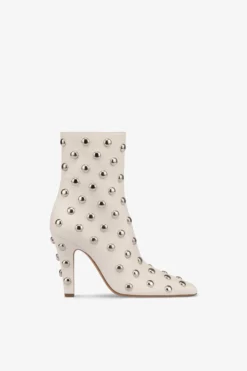 Paris Texas Boots In Nickel-studded Milk White Leather