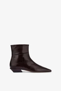 Ankle Boots In Rouge Noir Croco-embossed Leather