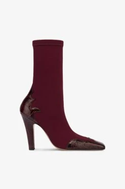 Paris Texas Boots In Burgundy Croco-embossed And Stretchy Leather