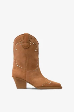 Boots In Terracotta Suede Leather With Silver Studs