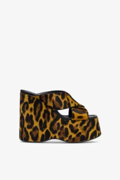 Mules In Mustard Leopard-print Cowhide