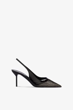 Slingbacks In Black Mesh And Patent Leather