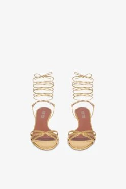 Lace-up Sandals In Gold Metallic Python-print Leather -Paris Texas Brand Shop PX1629XPMRRGOLD 3
