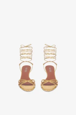 Lace-up Sandals In Gold Metallic Python-print Leather -Paris Texas Brand Shop PX1629XPMRRGOLD 3 scaled