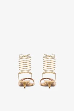 Lace-up Sandals In Gold Metallic Python-print Leather -Paris Texas Brand Shop PX1629XPMRRGOLD 4