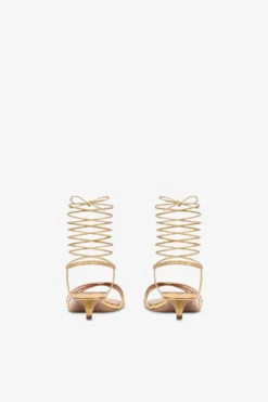 Lace-up Sandals In Gold Metallic Python-print Leather -Paris Texas Brand Shop PX1629XPMRRGOLD 4 scaled
