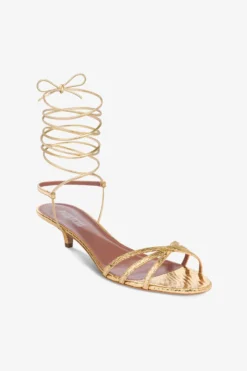 Lace-up Sandals In Gold Metallic Python-print Leather -Paris Texas Brand Shop PX1629XPMRRGOLD 5 scaled