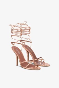 Lace-up Sandals In Rose Gold Metallic Python-print Leather 9 Lace-up Sandals In Rose Gold Metallic Python-print Leather -Paris Texas Brand Shop PX1630XPMRRROSEGOLD 2