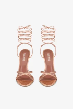 Lace-up Sandals In Rose Gold Metallic Python-print Leather -Paris Texas Brand Shop PX1630XPMRRROSEGOLD 3 scaled