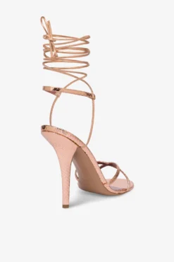 Lace-up Sandals In Rose Gold Metallic Python-print Leather -Paris Texas Brand Shop PX1630XPMRRROSEGOLD 5 scaled
