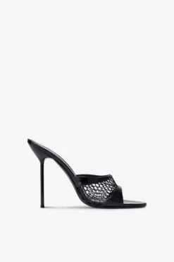 Mules In Black Mesh And Patent Leather