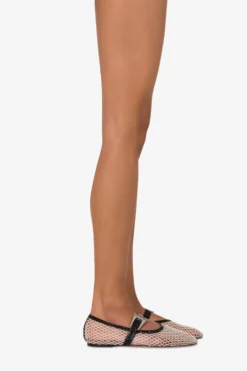 Ballet Flats In White Mesh And Black Croco-embossed Leather -Paris Texas Brand Shop PX1638XMSCO351NATURALE NERO 10 scaled