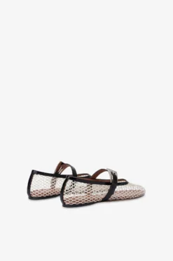 Ballet Flats In White Mesh And Black Croco-embossed Leather -Paris Texas Brand Shop PX1638XMSCO351NATURALE NERO 3 scaled