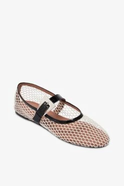 Ballet Flats In White Mesh And Black Croco-embossed Leather -Paris Texas Brand Shop PX1638XMSCO351NATURALE NERO 5