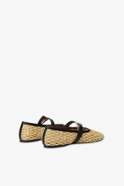 Ballet Flats In Natural Raffia And Black Leather -Paris Texas Brand Shop PX1638XSWVT06NATURALE NERO 3