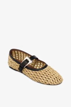 Ballet Flats In Natural Raffia And Black Leather -Paris Texas Brand Shop PX1638XSWVT06NATURALE NERO 5