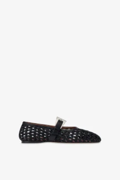 Ballet Flats In Black Raffia And Leather