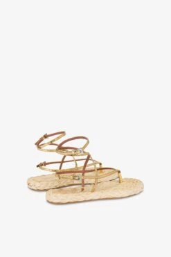 Lace-up Sandals In Natural Raffia And Gold Metallic Python-print Leather -Paris Texas Brand Shop PX1643XMPRFGOLD 1477NATURALE 3