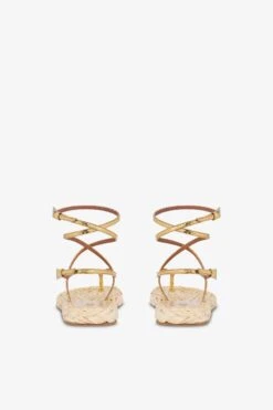Lace-up Sandals In Natural Raffia And Gold Metallic Python-print Leather -Paris Texas Brand Shop PX1643XMPRFGOLD 1477NATURALE 4