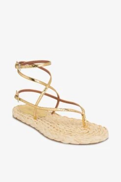 Lace-up Sandals In Natural Raffia And Gold Metallic Python-print Leather -Paris Texas Brand Shop PX1643XMPRFGOLD 1477NATURALE 5