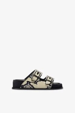 Sandals In Natural Python-print Leather