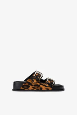 Sandals In Orange Leopard-print Cowhide