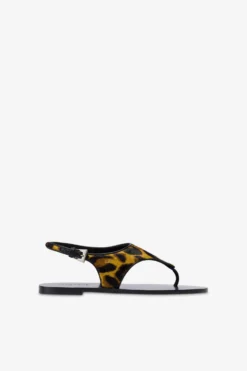 Sandals In Mustard Leopard-print Cowhide
