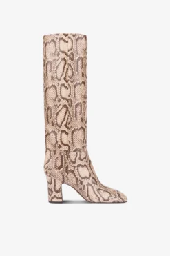 Boots In White And Dark Brown Python Printed Leather